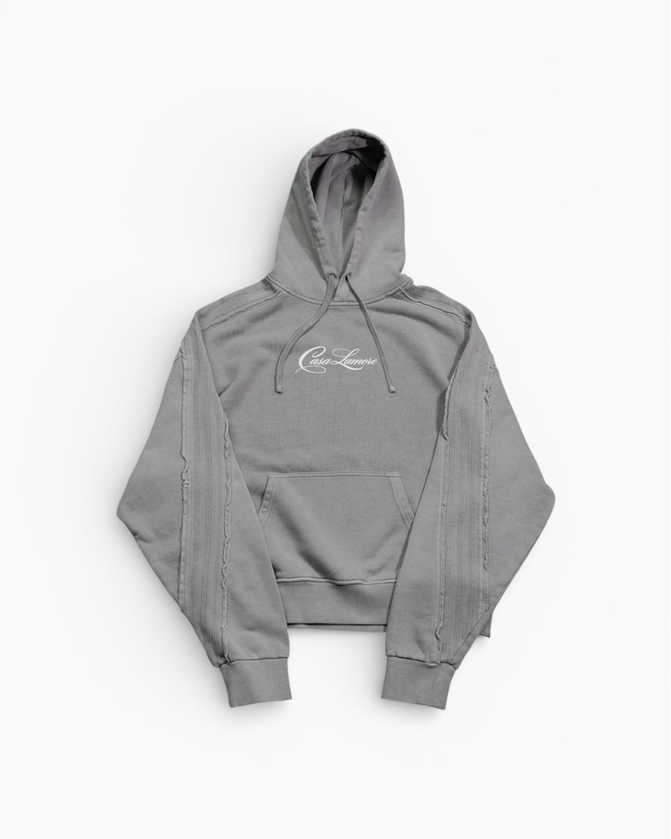Raw Edge Hoodie - Light Grey